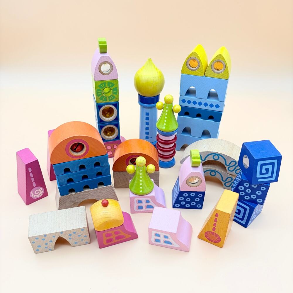 HABA Fantasy Blocks 40 Pc Wooden Sensory Crystal Castle Building Germany Lot
